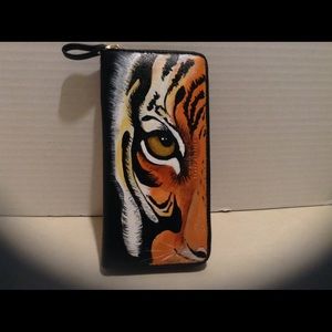 Hand painted wallet. Tiger, black.